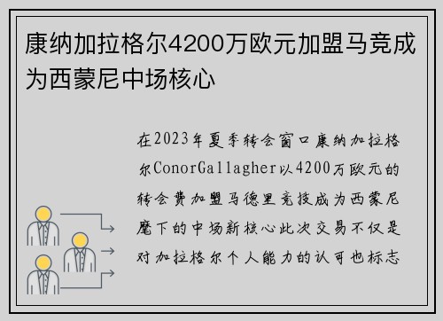 康纳加拉格尔4200万欧元加盟马竞成为西蒙尼中场核心