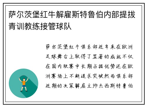 萨尔茨堡红牛解雇斯特鲁伯内部提拔青训教练接管球队 萨尔茨堡红牛解雇斯特鲁伯内部提拔青训教练接管球队